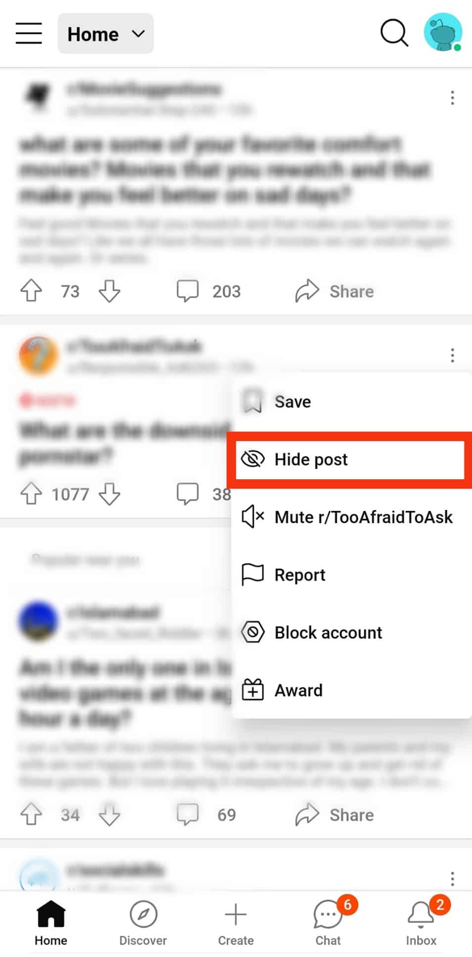 ¿Qué hace "Hide" en Reddit?