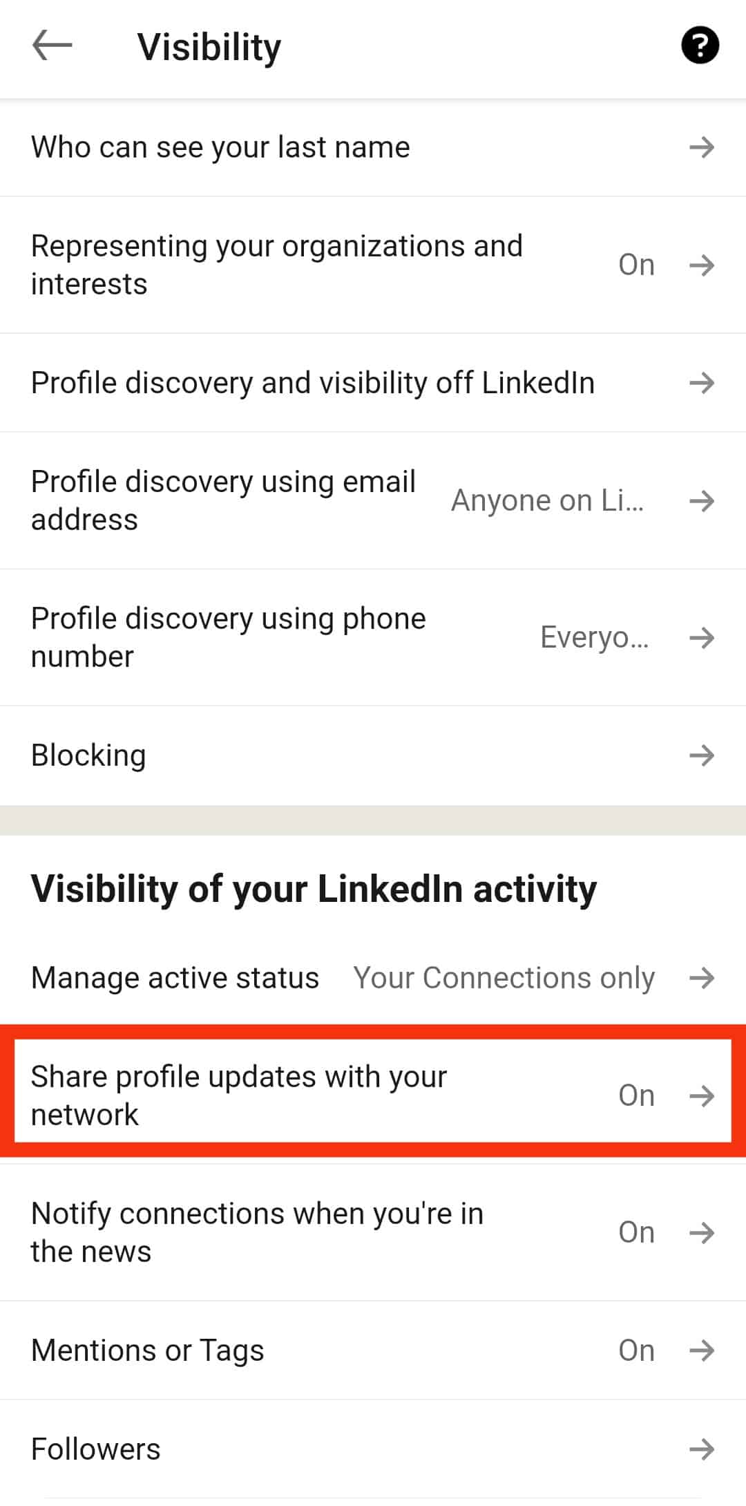 Como actualizar LinkedIn Perfil sin notificar a los contactos