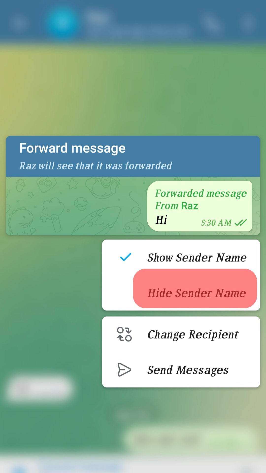 Cómo reenviar mensajes en Telegram Sin nombre del remitente