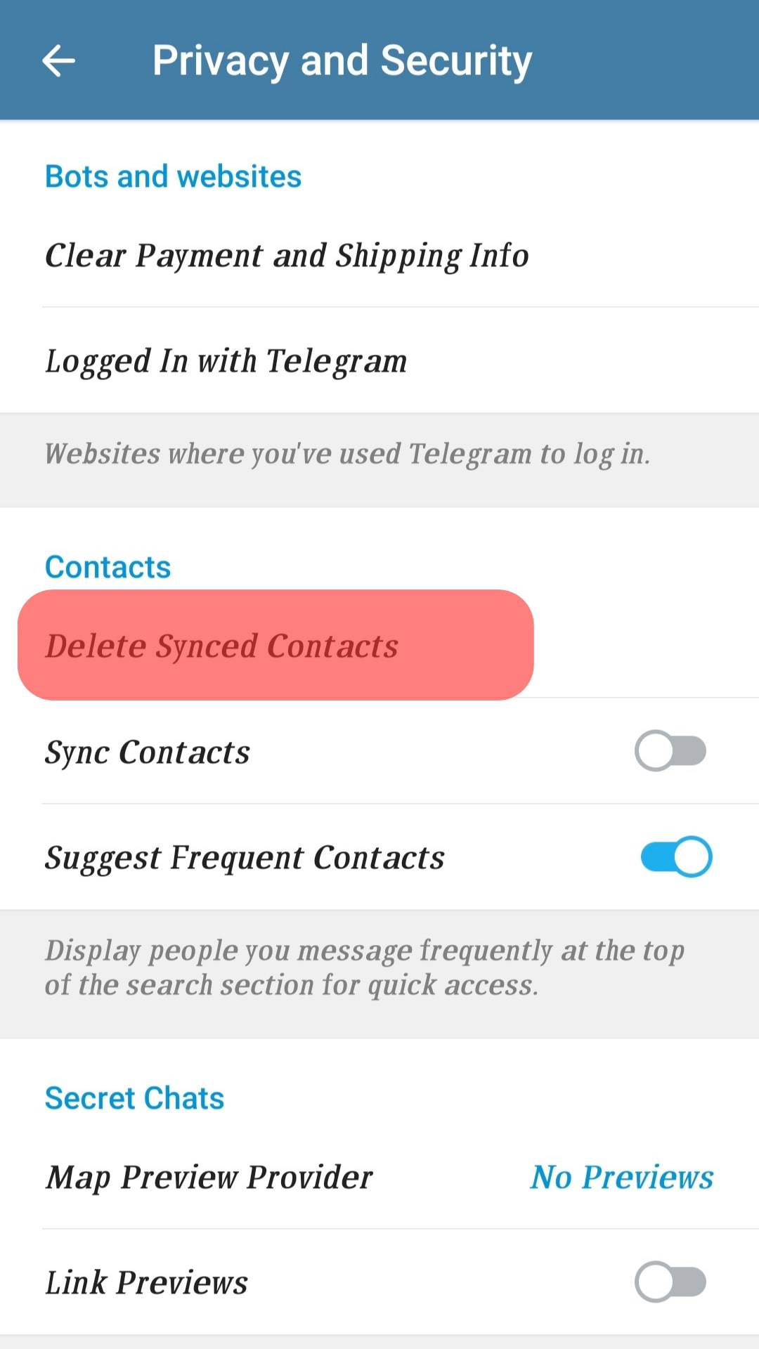 Cómo desactivar los contactos Telegram
