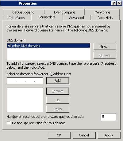 Configurar el reenvío de DNS en Windows 2003