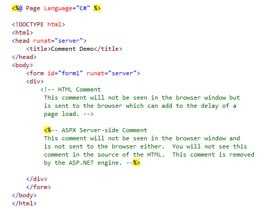 Uso de comentarios del lado del servidor en ASP.NET