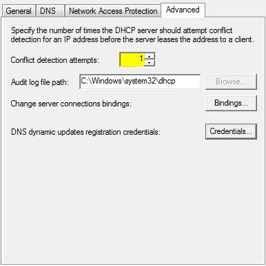 Uso de la detección de conflictos en DHCP