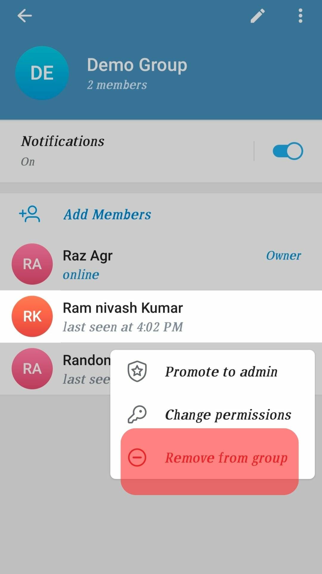 Cómo eliminar personas de Telegram Grupo