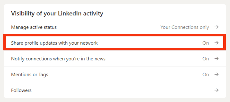 Como actualizar LinkedIn Perfil sin notificar a los contactos
