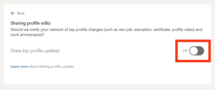 Como actualizar LinkedIn Perfil sin notificar a los contactos