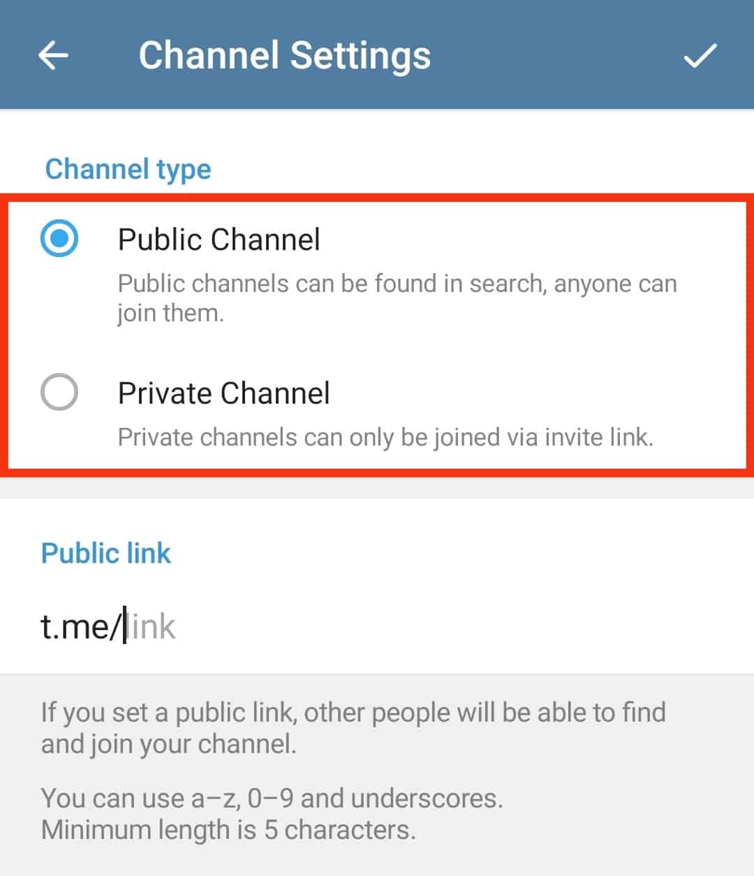 Cómo cambiar Telegram Enlace de canal