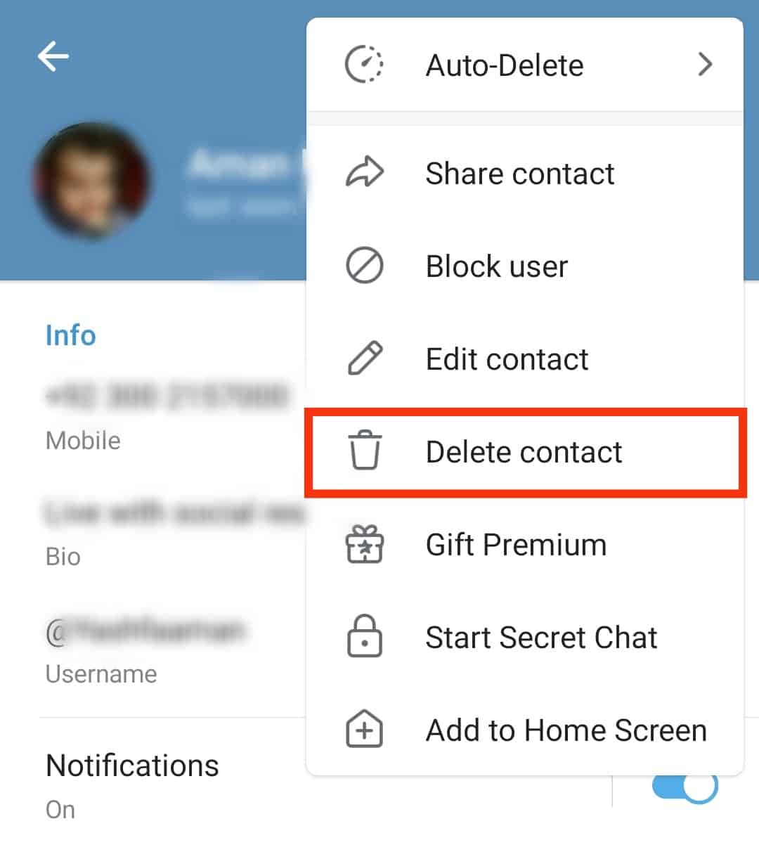 Cómo eliminar contactos en Telegram
