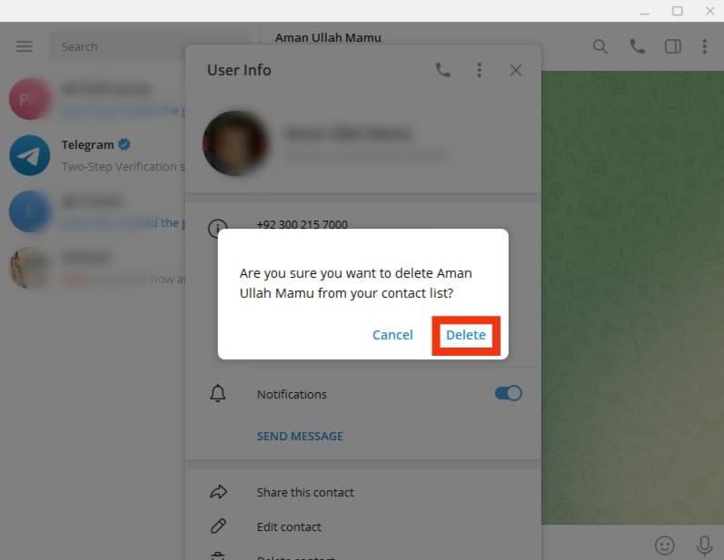 Cómo eliminar contactos en Telegram