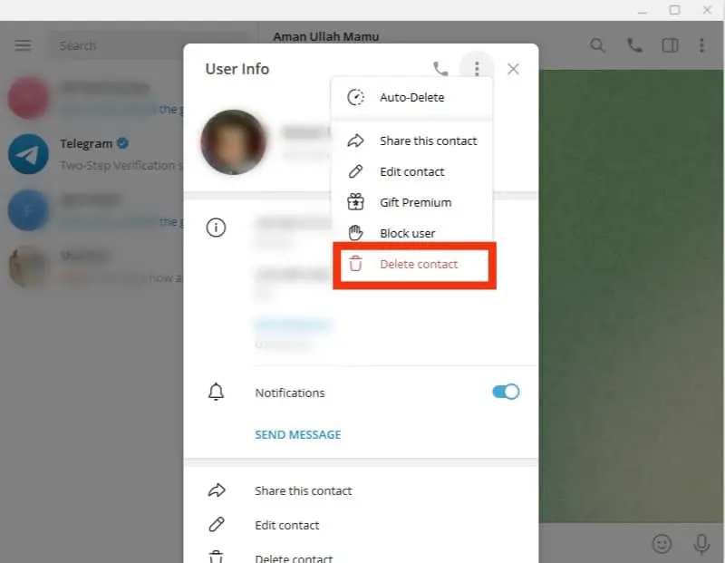 Cómo eliminar contactos en Telegram