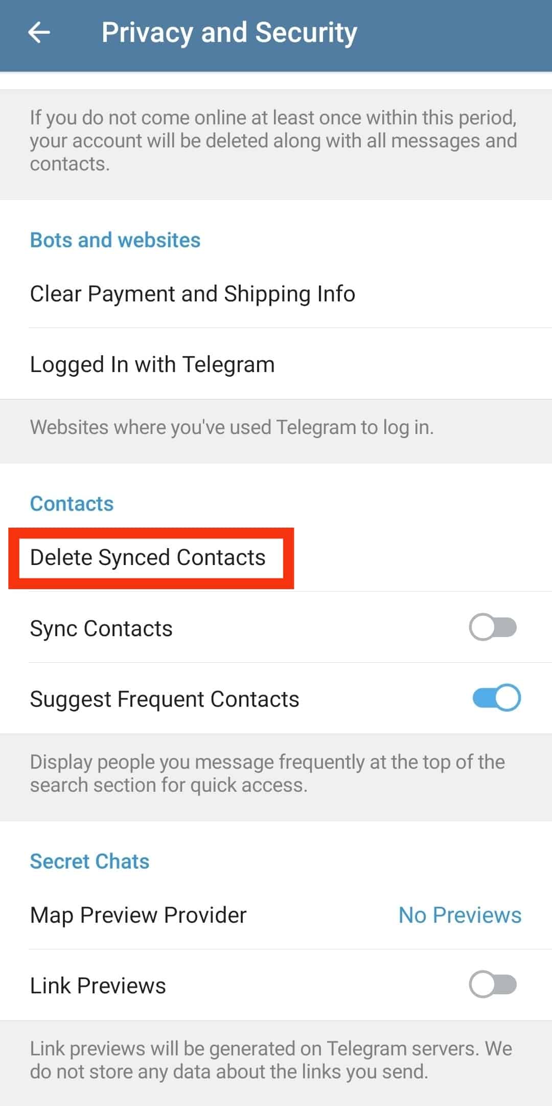 Cómo eliminar contactos en Telegram