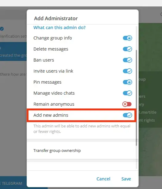 Cómo transferir Telegram Propiedad del grupo