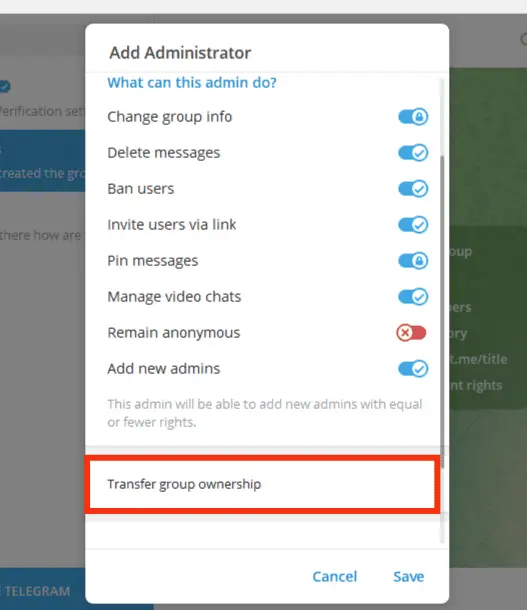 Cómo transferir Telegram Propiedad del grupo