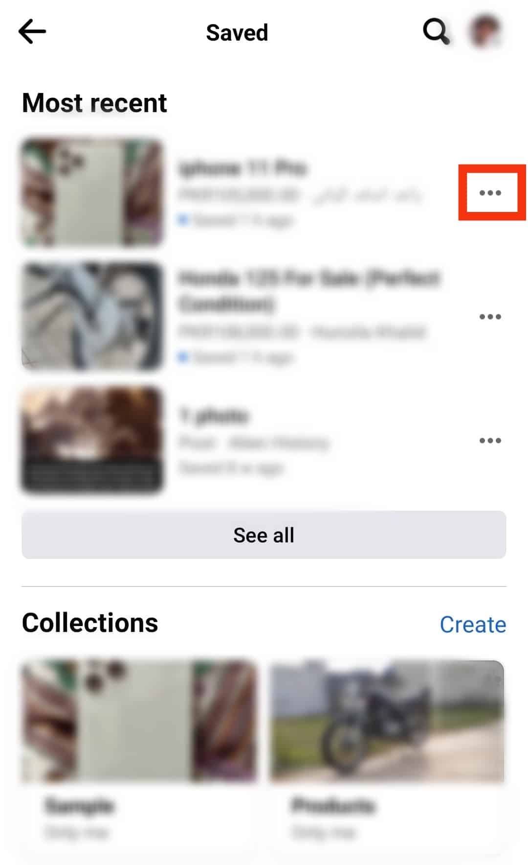 Cómo eliminar elementos guardados en Facebook Marketplace
