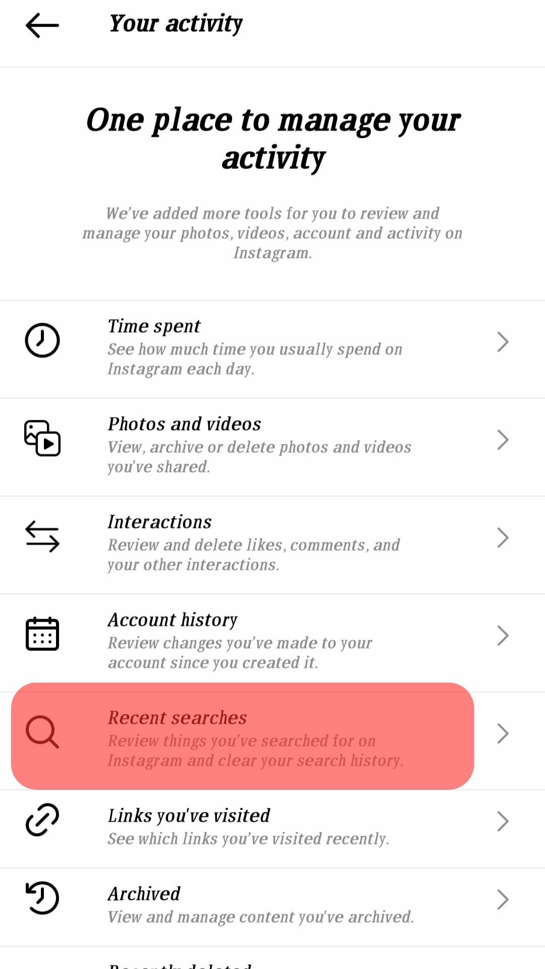 Cómo borrar la actividad en Instagram