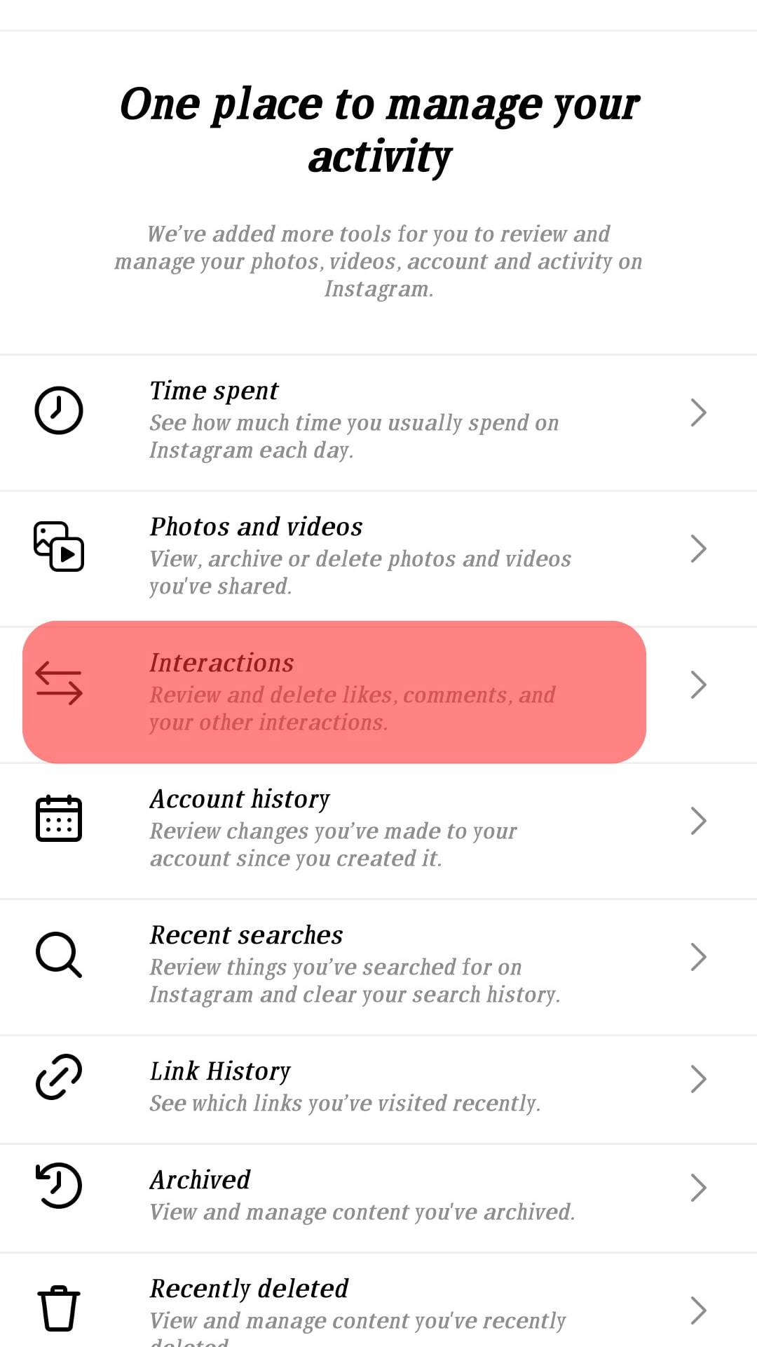 Cómo borrar la actividad en Instagram