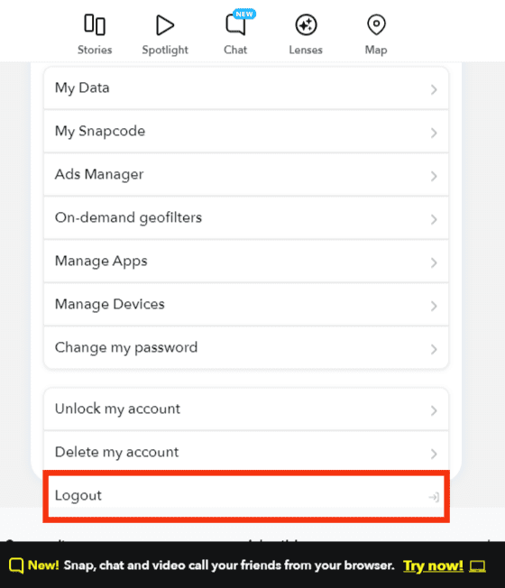 Cómo cerrar sesión Snapchat en todos los dispositivos