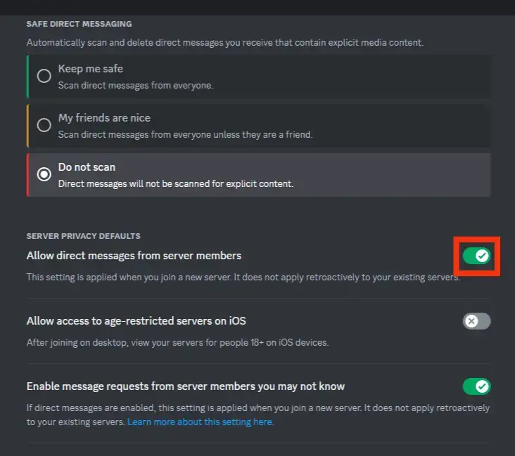 Cómo desactivar los DM de no amigos en Discord?