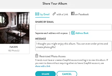 Diferencias en el método de compartir – Ayuda de Snapfish