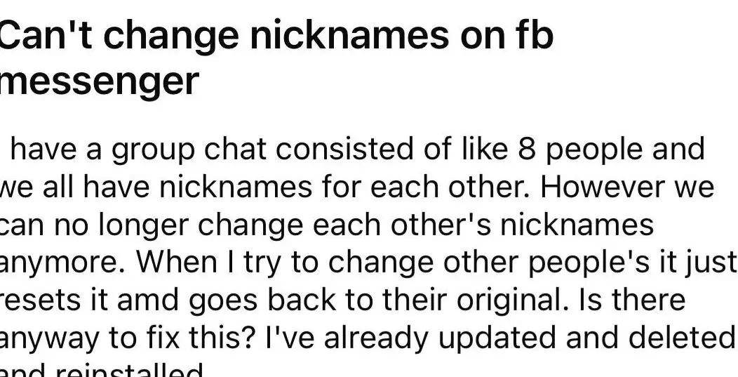 No puedo cambiar apodos en Facebook Messenger.