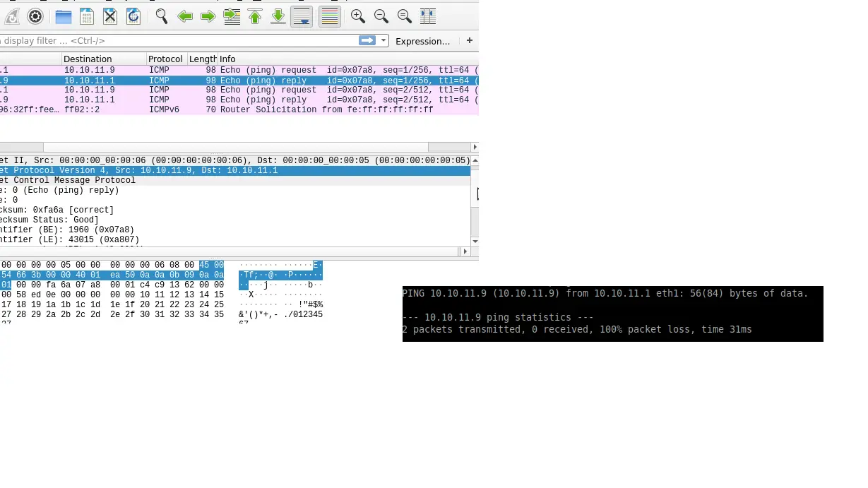 Ping no funciona, pero Wirehark detecta la solicitud y respuesta ICMP...